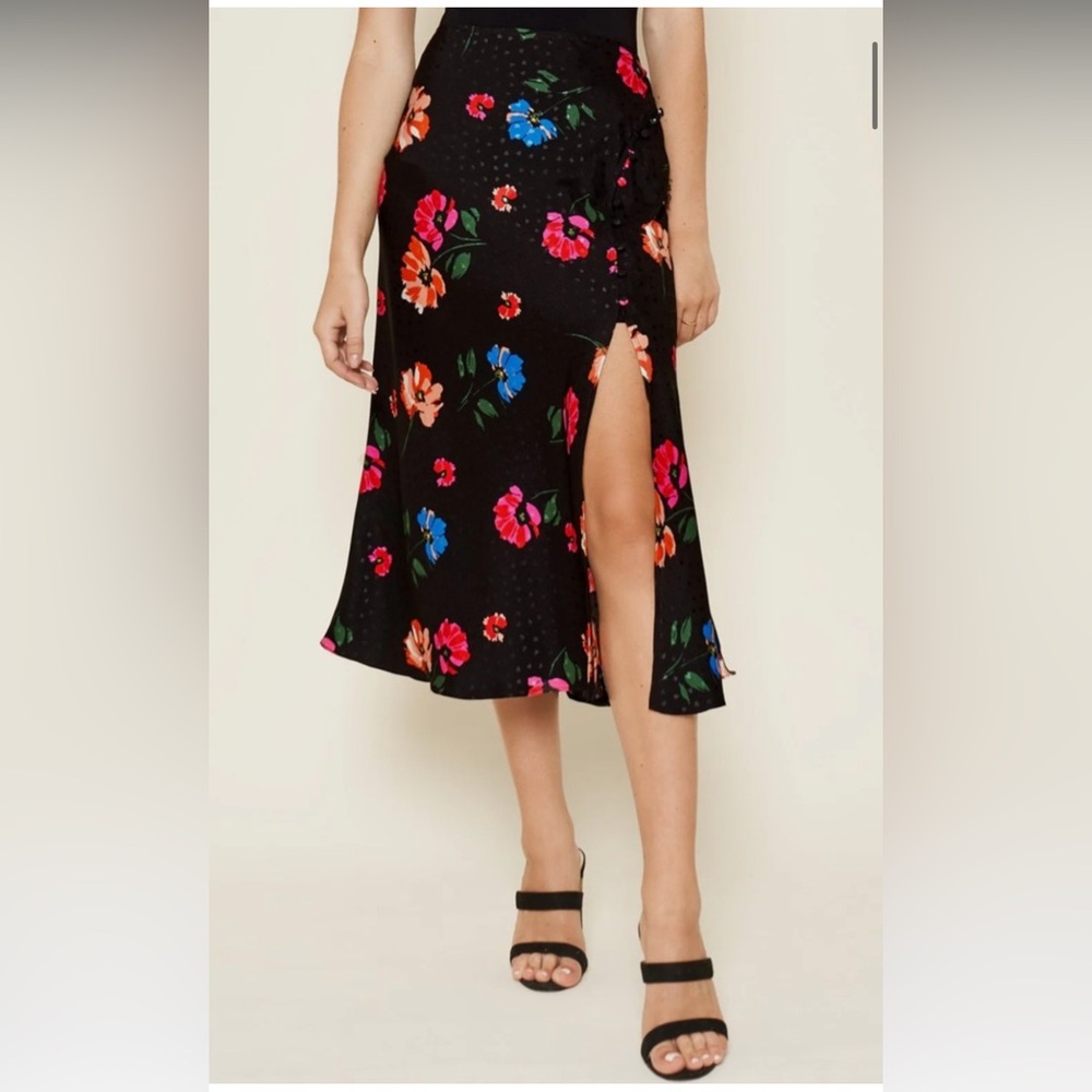 Sugarlips Black Floral Midi Skirt with Pink, Blue & Orange Blooms